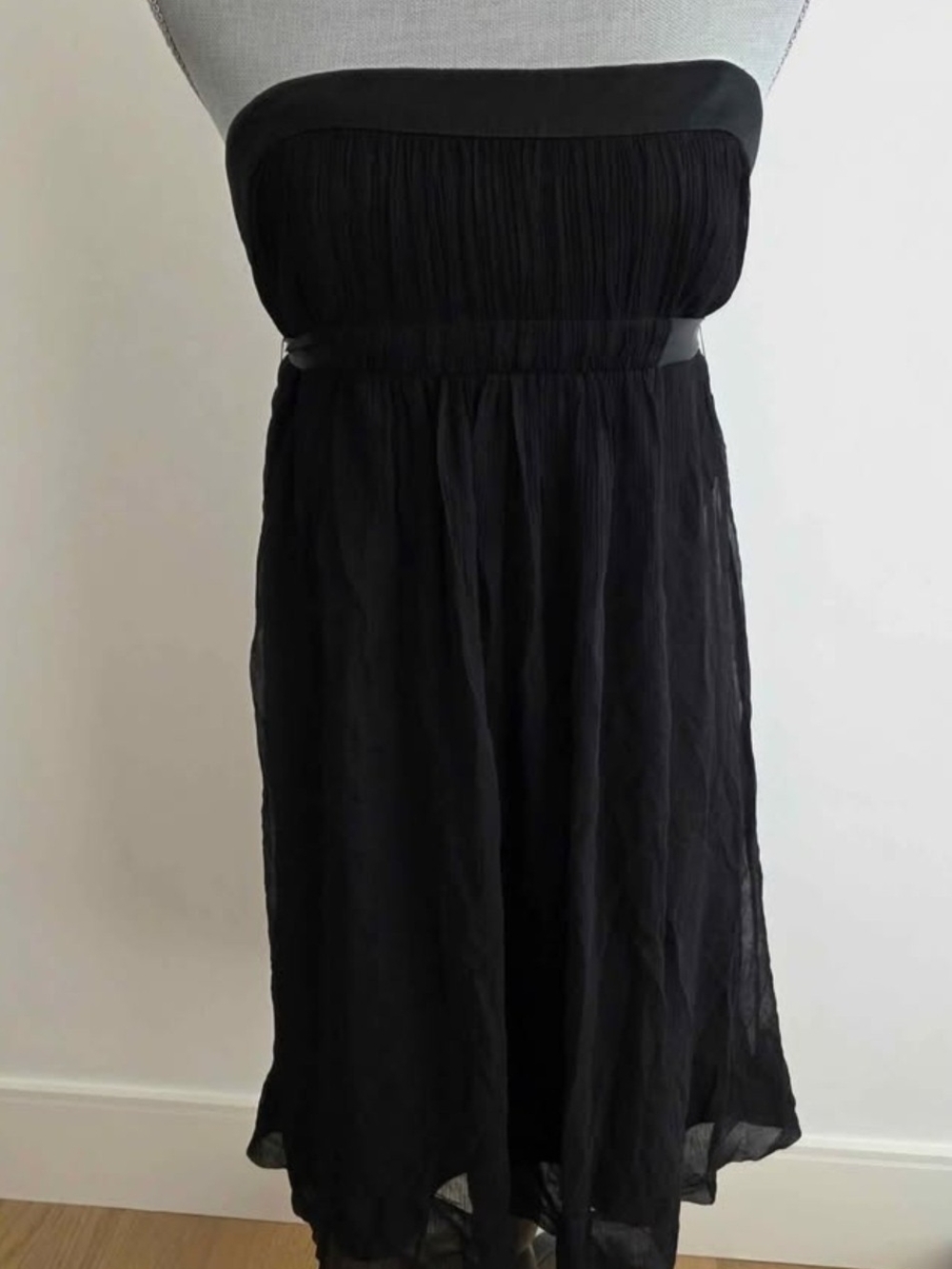 BCBGMaxAzria Strapless Black Midi Chiffon Dress